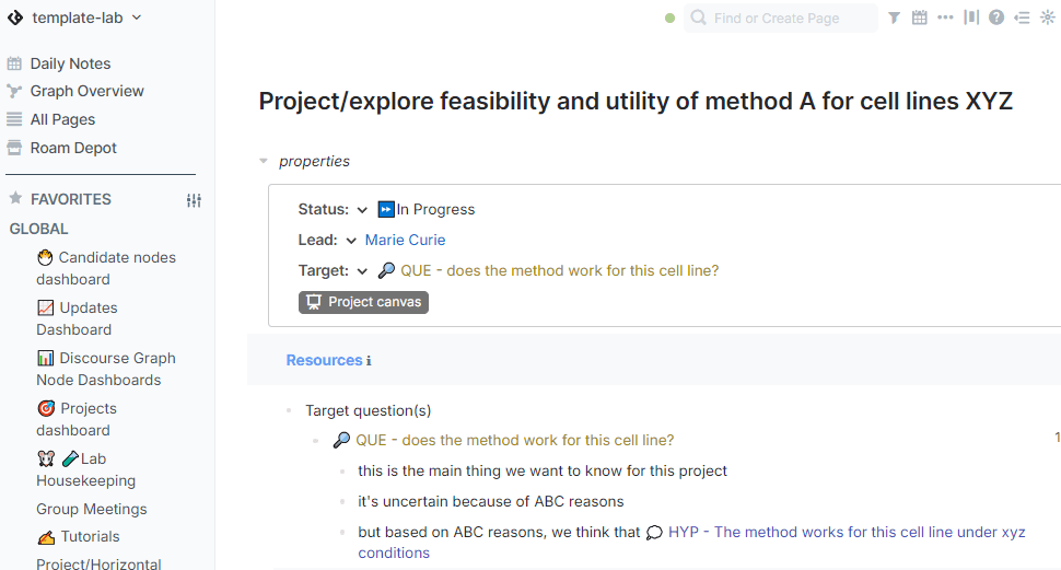 Project page overview